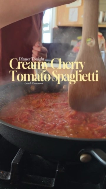 Creamy cherry tomato prawn spaghetti