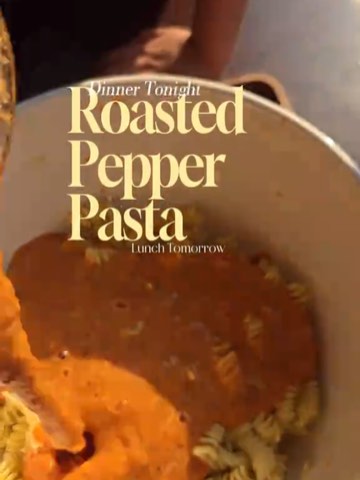 Roasted pepper rotini + crispy salmon